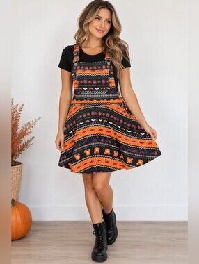 Disney Her Universe Halloween Mickey Pumpkin Candy Corn Overall Dress Skirt L